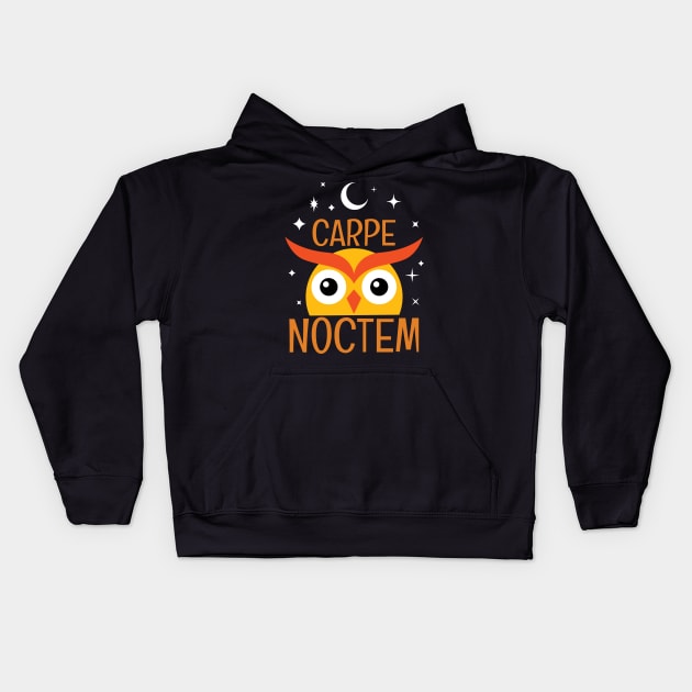 Carpe Noctem III - Seize The Night - Latin Quotes Phrase - Cute Funny Owl Kids Hoodie by WIZECROW